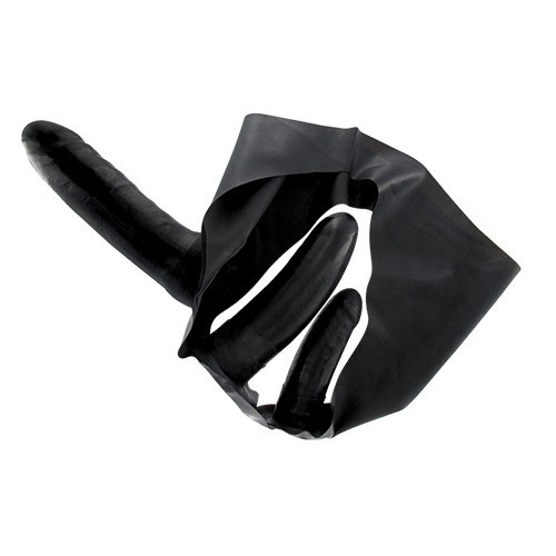 Чёрный латексный страпон с вагинальной и анальной пробками SLIP WITH STRAP ON IN LATEX 2 FOR ME 1 FOR YOU - 14 см. Чёрный латексный страпон с вагинальной и анальной пробками SLIP WITH STRAP ON IN LATEX 2 FOR ME 1 FOR YOU - 14 см.