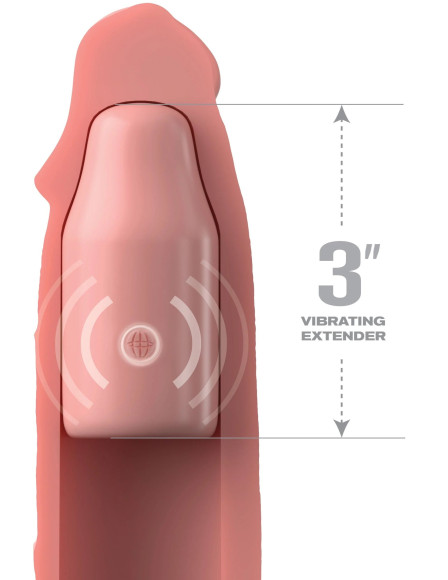 Телесная вибронасадка на член 3  Vibrating Mega X-tension with Remote - 22,9 см.