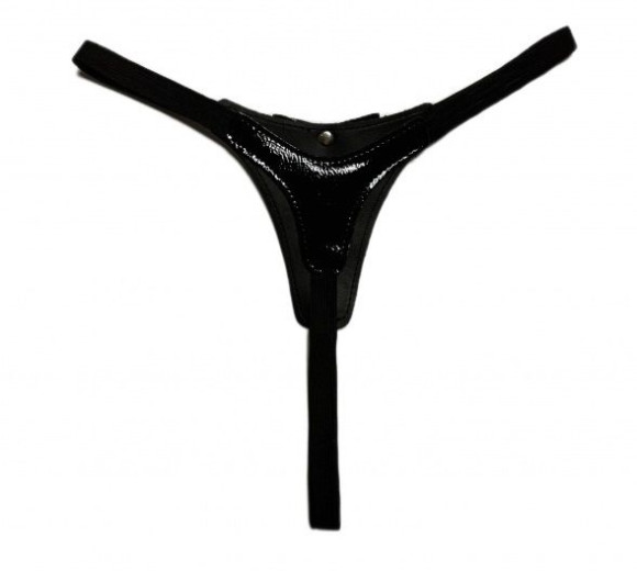 Черные лаковые трусики-стринги с бантиком Черные лаковые трусики-стринги с бантиком