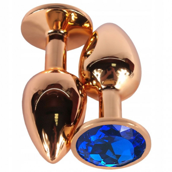 Золотистая анальная пробка с синим кристаллом - 6,8 см. Золотистая анальная пробка с синим кристаллом - 6,8 см.