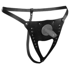Черные трусики для страпона из кожи Черные трусики для страпона из кожи