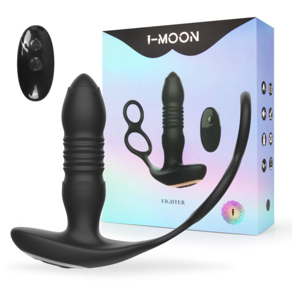 Черный анальный вибромассажёр с возвратно-поступательными движениями и кольцами для фиксации Черный анальный вибромассажёр с возвратно-поступательными движениями и кольцами для фиксации