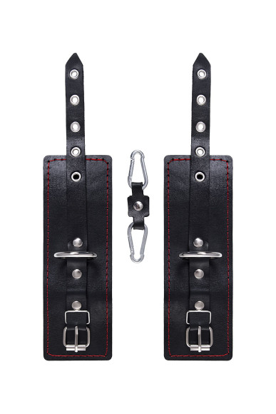Черные кожаные однослойные наручники с контрастной строчкой Черные кожаные однослойные наручники с контрастной строчкой