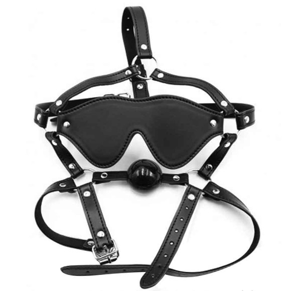 Черная маска-шоры с регулируемыми ремешками и кляпом-шариком Черная маска-шоры с регулируемыми ремешками и кляпом-шариком