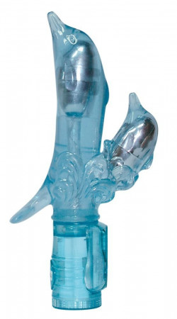 Вибратор  Дельфин  с клиторальным отростком - 25 см.