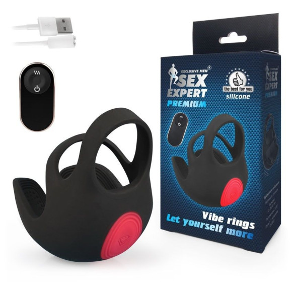 Черная вибронасадка на пенис и мошонку Sex Expert Черная вибронасадка на пенис и мошонку Sex Expert