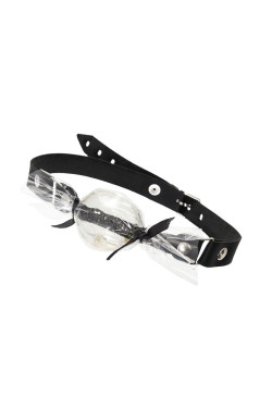 Прозрачный кляп-леденец на кожаных ремешках со вкусом пина колада Прозрачный кляп-леденец на кожаных ремешках со вкусом пина колада