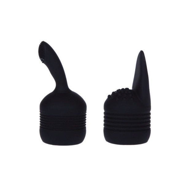 Черный вибромассажер со сменными насадками Power Wand - 20,5 см. Черный вибромассажер со сменными насадками Power Wand - 20,5 см.