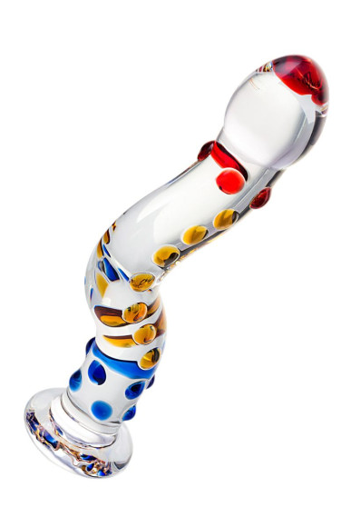 Изогнутый стеклянный фаллос с объемными точками - 20 см. Изогнутый стеклянный фаллос с объемными точками - 20 см.