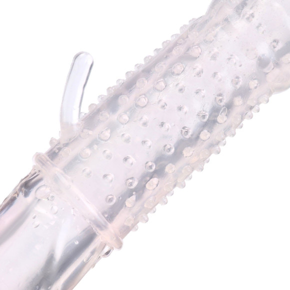 Прозрачная массажная насадка на пенис с шишечками и усиком - 12,5 см. Прозрачная массажная насадка на пенис с шишечками и усиком - 12,5 см.