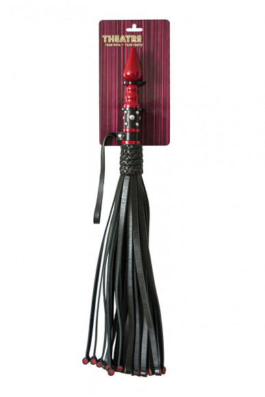 Кожаный флоггер с красной точеной ручкой - 60 см. Кожаный флоггер с красной точеной ручкой - 60 см.