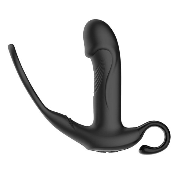 Черный пульсирующимй массажер простаты с вибрацией и пультом ДУ - 17,1 см. Черный пульсирующимй массажер простаты с вибрацией и пультом ДУ - 17,1 см.