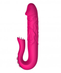 Розовый вибратор с клиторальной стимуляцией Tongue - 23,5 см.