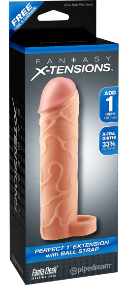 Телесная насадка с кольцом Perfect 1 Extension with Ball Strap - 17 см. Телесная насадка с кольцом Perfect 1 Extension with Ball Strap - 17 см.