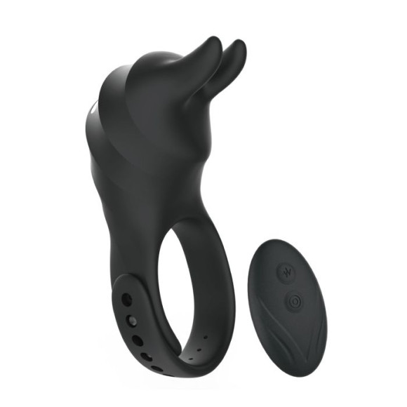 Черное эрекционное кольцо Usagi с ушками и пультом ДУ Черное эрекционное кольцо Usagi с ушками и пультом ДУ