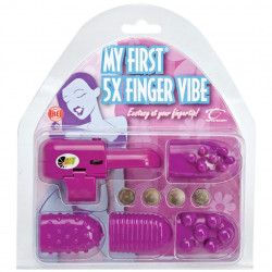 Фиолетовый вибратор на палец с четырьмя насадками Фиолетовый вибратор на палец с четырьмя насадками