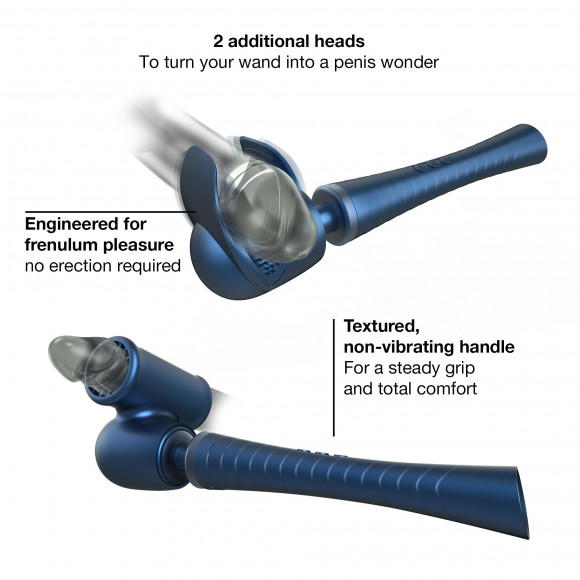 Синий вибромассажёр с насадками Man.wand Edgy