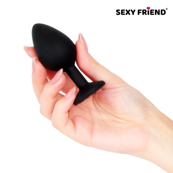 Черная силиконовая анальная втулка с красным кристаллом - 8 см. Черная силиконовая анальная втулка с красным кристаллом - 8 см.