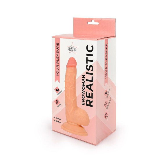 Телесный реалистичный фаллоимитатор Erowoman на присоске - 20 см. Телесный реалистичный фаллоимитатор Erowoman на присоске - 20 см.