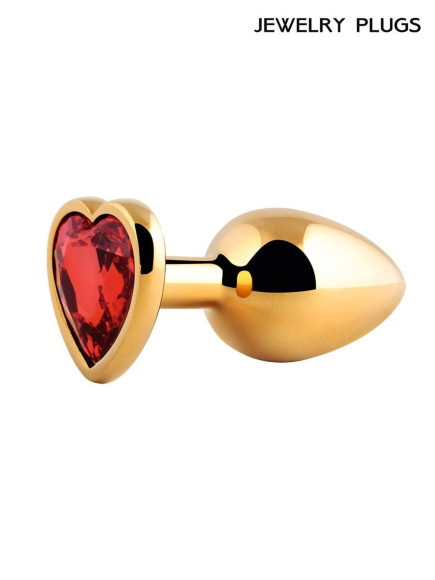 Золотистая анальная пробка с красным кристаллом - 9 см. Золотистая анальная пробка с красным кристаллом - 9 см.