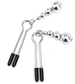 Серебристые зажимы на соски с бусинами