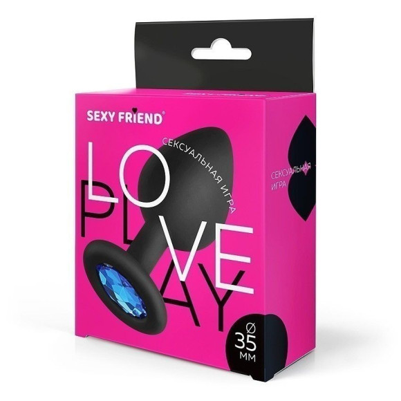 Черная силиконовая анальная втулка с голубым кристаллом - 8 см. Черная силиконовая анальная втулка с голубым кристаллом - 8 см.