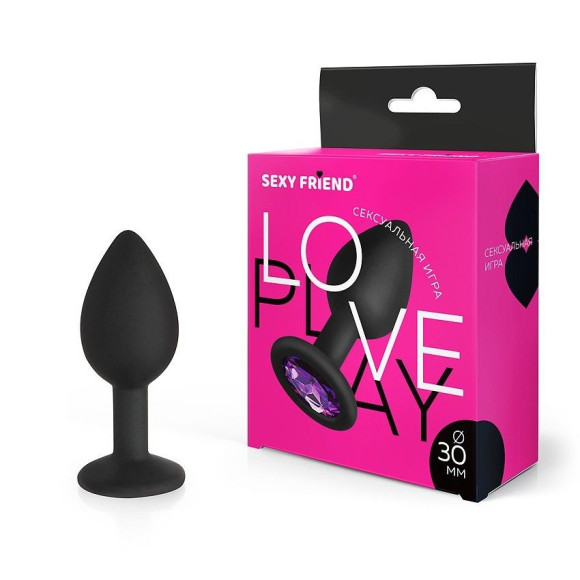 Черная силиконовая анальная втулка с фиолетовым кристаллом - 7,3 см. Черная силиконовая анальная втулка с фиолетовым кристаллом - 7,3 см.