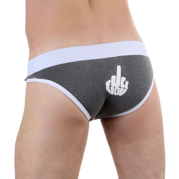 Серые меланжевые трусы-слипы с провокационной надписью сзади Серые меланжевые трусы-слипы с провокационной надписью сзади