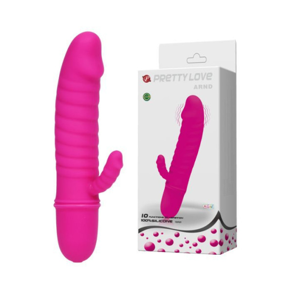 Розовый ребристый мини-вибратор с клиторальным отростком Arnd - 11,5 см. Розовый ребристый мини-вибратор с клиторальным отростком Arnd - 11,5 см.