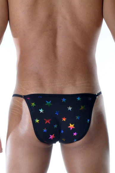 Черные мужские трусы-танга с разноцветными звездами Черные мужские трусы-танга с разноцветными звездами