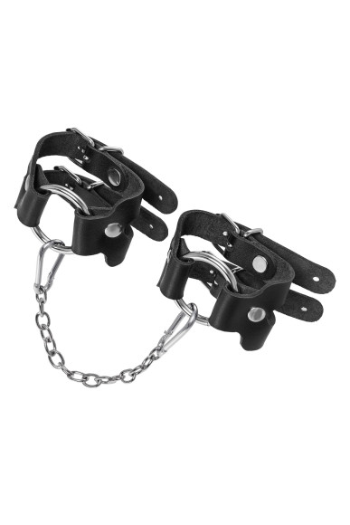 Черные кожаные наручники-браслеты из двух ремешков Черные кожаные наручники-браслеты из двух ремешков