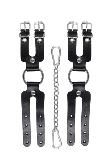 Черные кожаные наручники-браслеты из двух ремешков Черные кожаные наручники-браслеты из двух ремешков