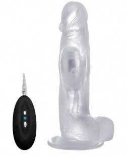 Прозрачный вибратор-реалистик Vibrating Realistic Cock 8  With Scrotum - 20 см.