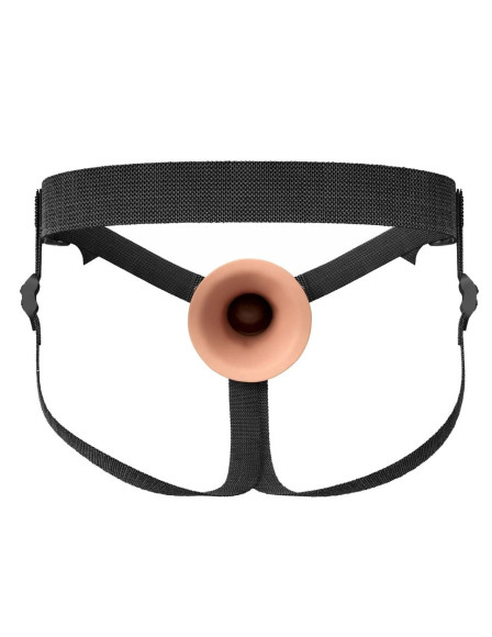 Телесный полый страпон на черных ремнях Hollow Silicone Strap-on - 17,8 см. Телесный полый страпон на черных ремнях Hollow Silicone Strap-on - 17,8 см.