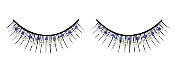 Чёрные ресницы с сине-зелёными стразами Чёрные ресницы с сине-зелёными стразами