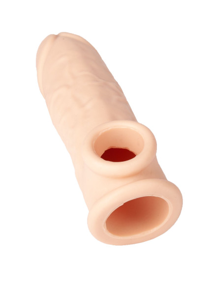 Телесная удлиняющая насадка с отверстием для мошонки - 18,5 см. Телесная удлиняющая насадка с отверстием для мошонки - 18,5 см.