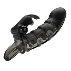 Черная закрытая насадка с подхватом мошонки и стимулятором клитора - 19,2 см. Черная закрытая насадка с подхватом мошонки и стимулятором клитора - 19,2 см.