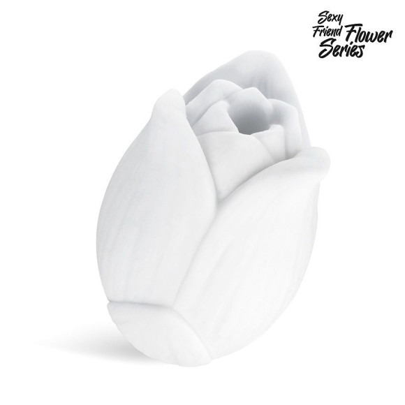 Белый нереалистичный мастурбатор в форме бутона цветка Lotus Белый нереалистичный мастурбатор в форме бутона цветка Lotus