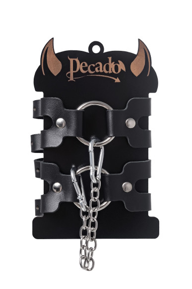 Черные кожаные оковы из двух ремешков Черные кожаные оковы из двух ремешков