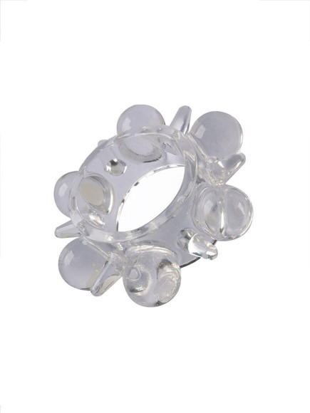 Прозрачное эрекционное кольцо с шариками и шипами Прозрачное эрекционное кольцо с шариками и шипами