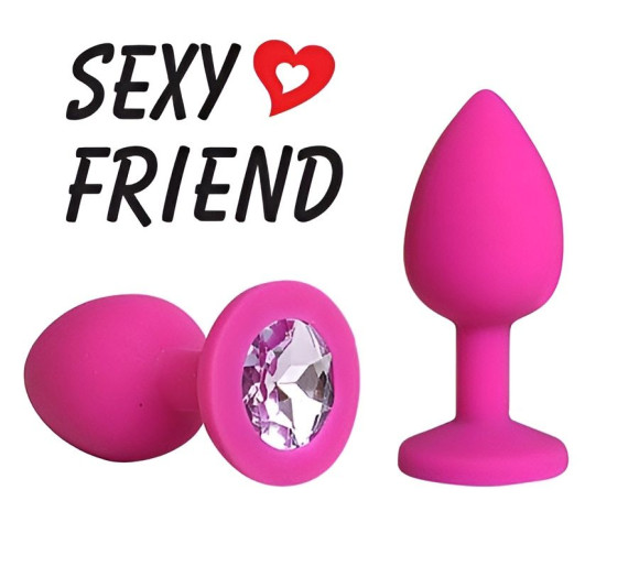 Розовая анальная втулка с сиреневым кристаллом - 7,3 см. Розовая анальная втулка с сиреневым кристаллом - 7,3 см.