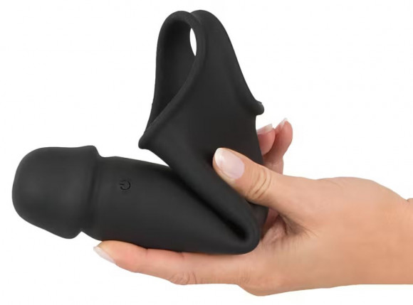 Черная вибронасадка для пениса с хомутом для мошонки и пультом ДУ Remote Controlled Penis Extension Черная вибронасадка для пениса с хомутом для мошонки и пультом ДУ Remote Controlled Penis Extension