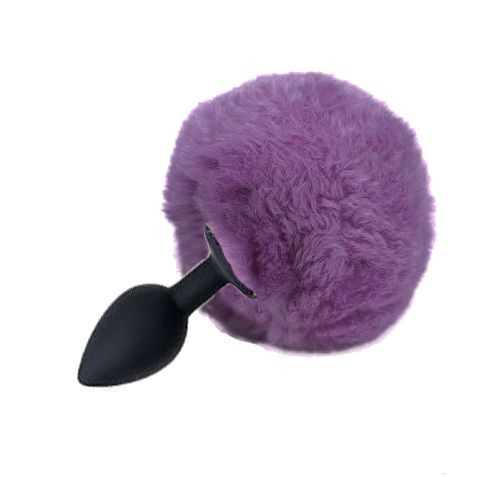 Черная анальная пробка с сиреневым хвостиком зайки Черная анальная пробка с сиреневым хвостиком зайки