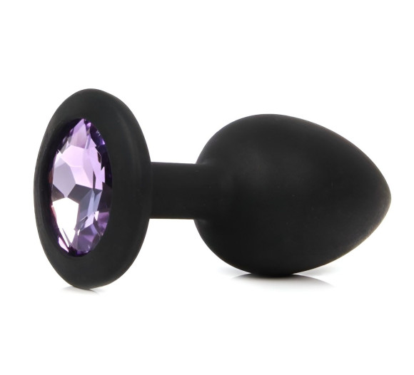Черная анальная пробка с сиреневым кристаллом - 7,3 см. Черная анальная пробка с сиреневым кристаллом - 7,3 см.