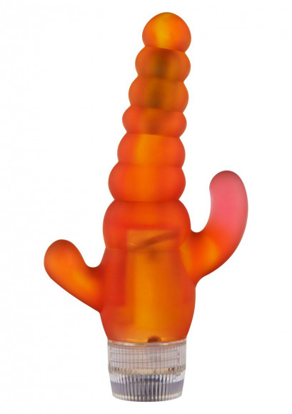 Оранжевый вибратор тройного действия Pleaser Vibrator - 17,7 см. Оранжевый вибратор тройного действия Pleaser Vibrator - 17,7 см.