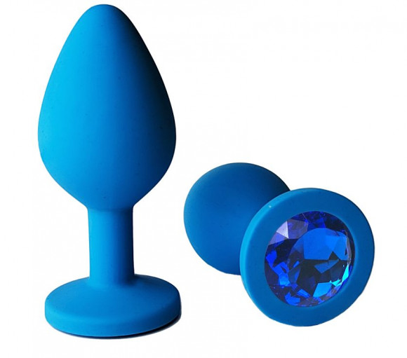 Голубая анальная пробка с синим кристаллом - 8 см. Голубая анальная пробка с синим кристаллом - 8 см.