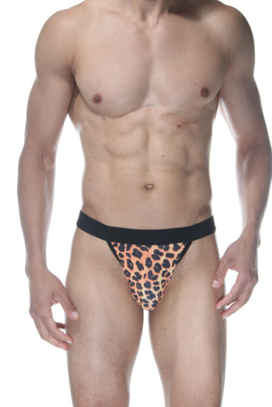 Мужские трусы-стринги с леопардовым принтом и широкой резинкой Мужские трусы-стринги с леопардовым принтом и широкой резинкой