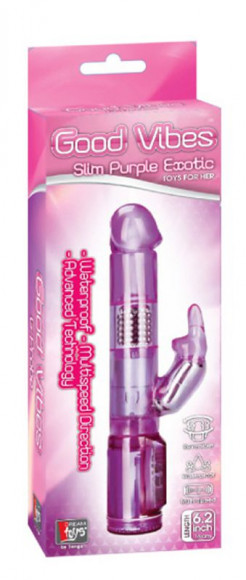 Розовый вибромассажёр с вращающимися шариками и клиторальным зайчиком GOOD VIBES SLIM PURPLE VIBE - 26 см.