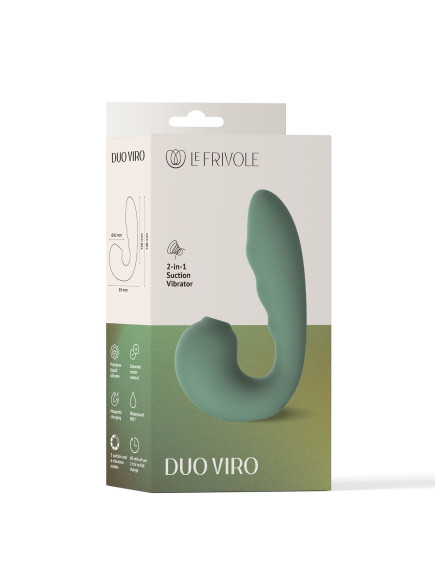 Зеленый вибратор с вакуумной стимуляцией Duo Viro Зеленый вибратор с вакуумной стимуляцией Duo Viro