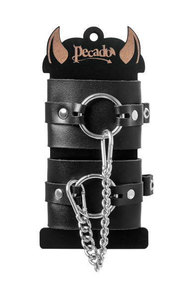 Черные наручники из толстой натуральной кожи с люверсами Черные наручники из толстой натуральной кожи с люверсами